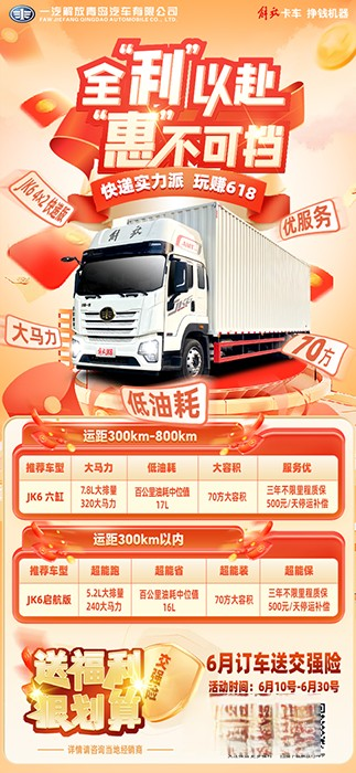 全“利”以赴,“惠”不可挡,6月订JK6 4X2快递版送交强险