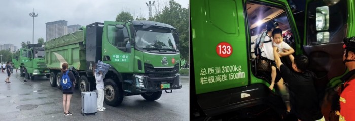 极速救援,乘龙H5新能源渣土车助力千名旅客解困